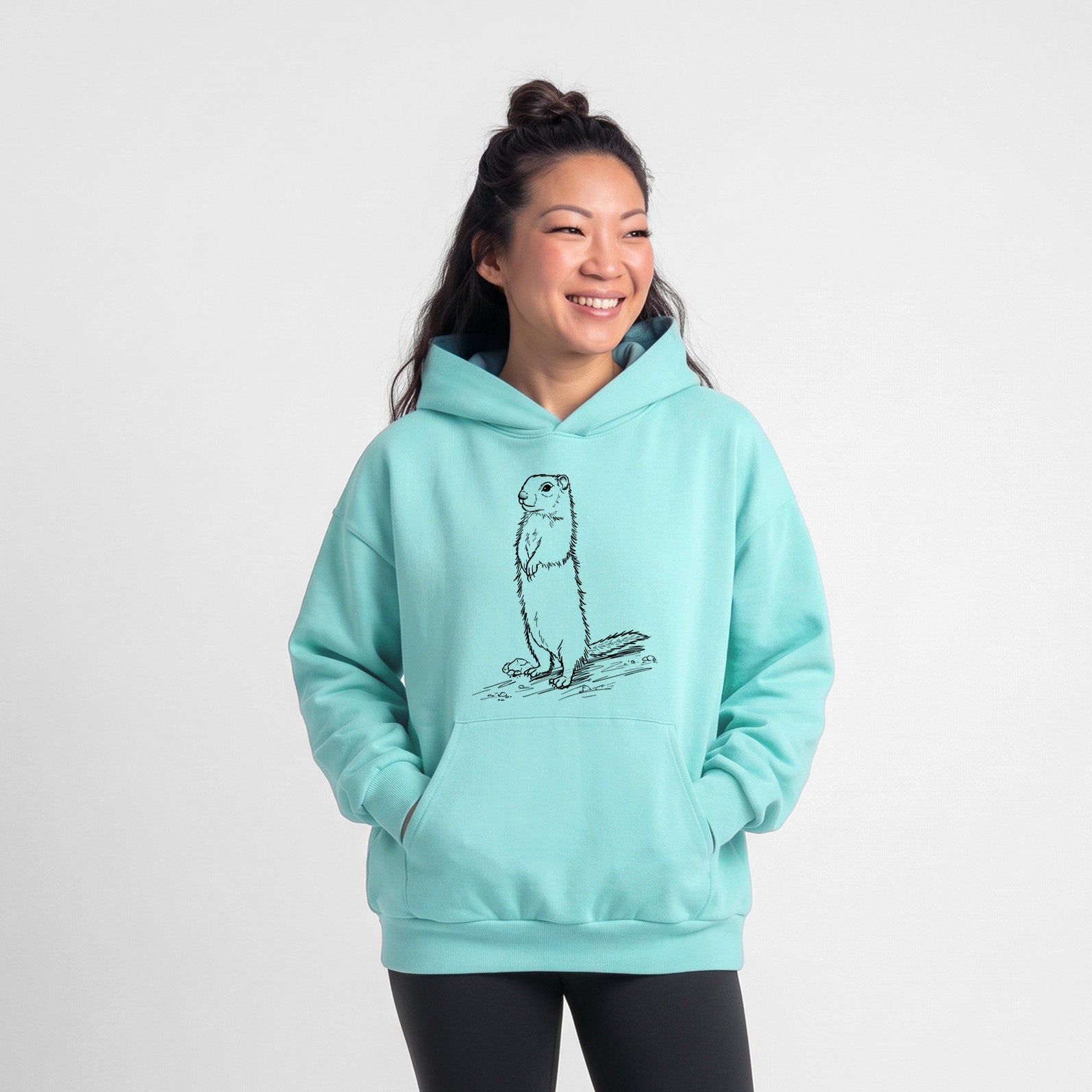 Belding's Ground Squirrel - Urocitellus beldingi - Statement Midweight Hoodie in Violet, laid flat, showing the oversized boxy fit and front kangaroo pocket.