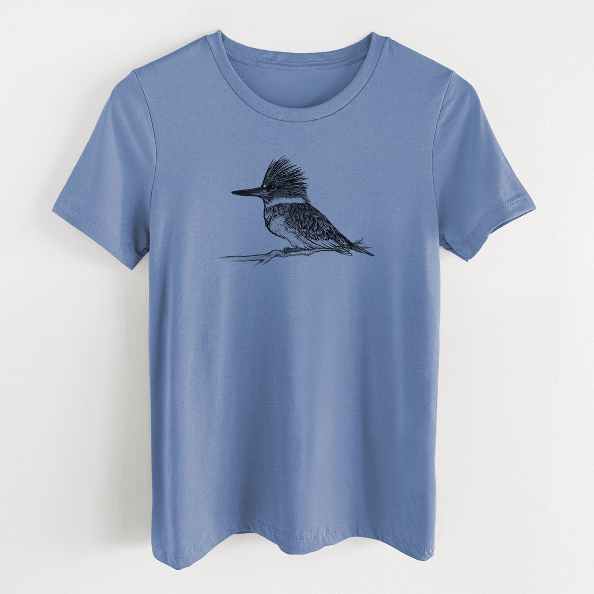 Belted Kingfisher - Megaceryle alcyon - Women&#39;s Lightweight Relaxed Fit 100% Cotton Crewneck