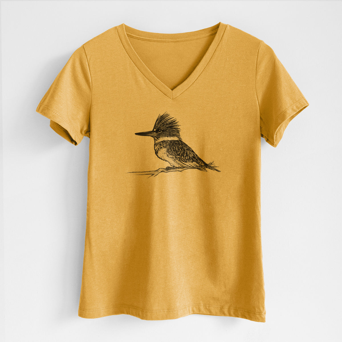 Belted Kingfisher - Megaceryle alcyon - Women&#39;s Lightweight Relaxed Fit 100% Cotton V-neck