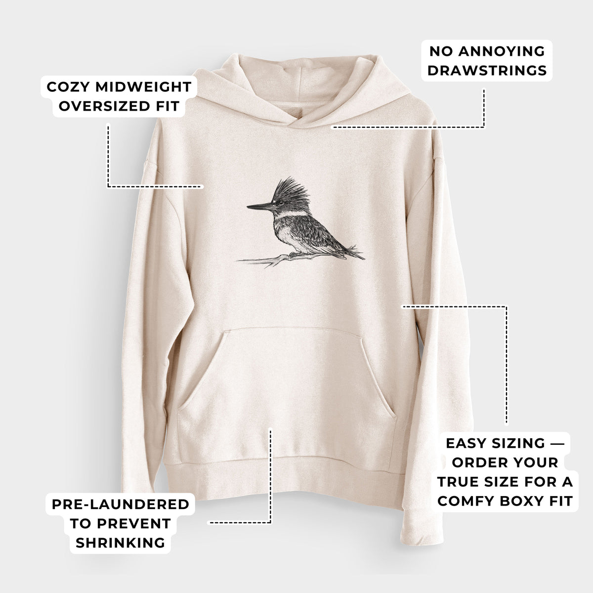 Belted Kingfisher - Megaceryle alcyon  - Bodega Midweight Hoodie