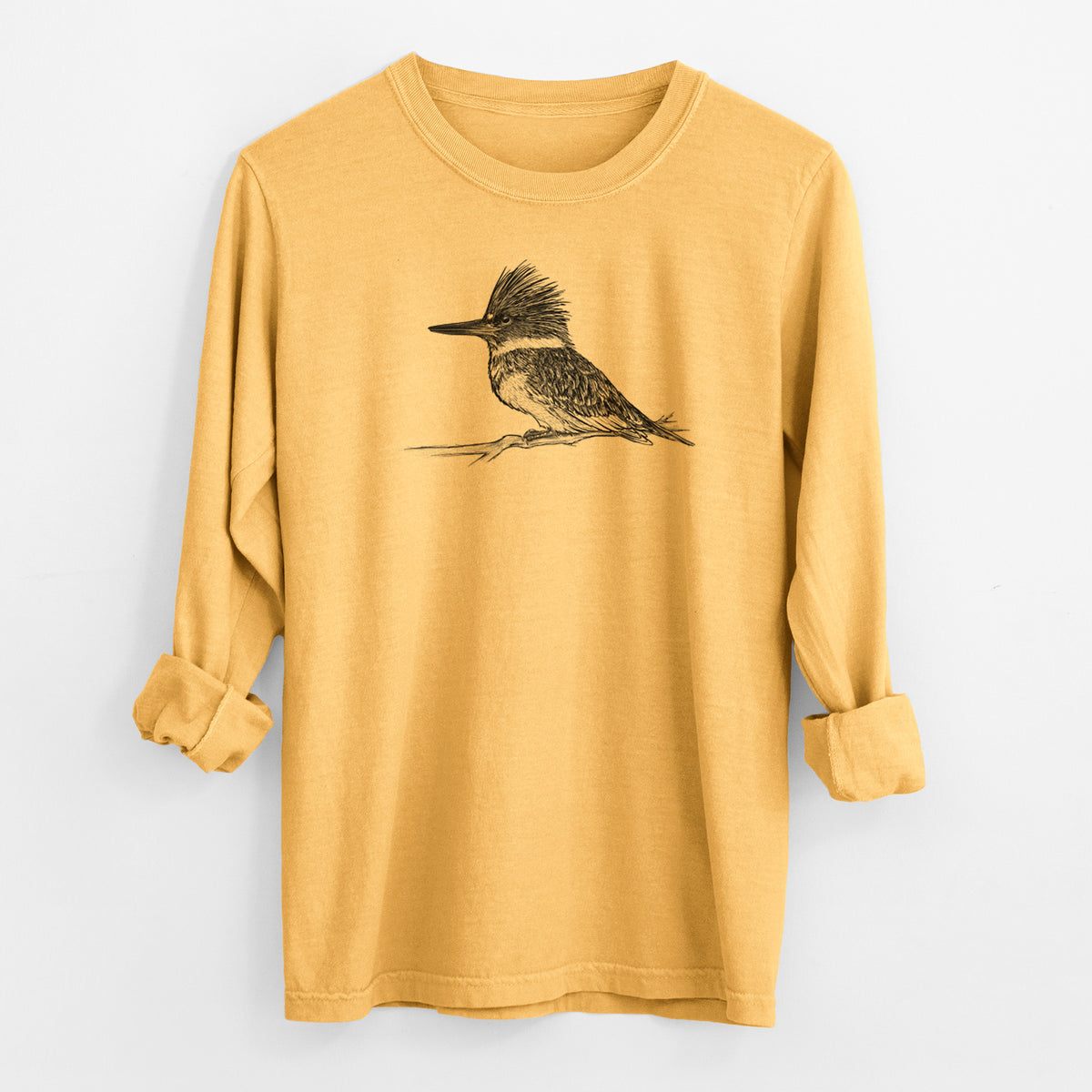 Belted Kingfisher - Megaceryle alcyon - Men&#39;s Heavyweight 100% Cotton Long Sleeve