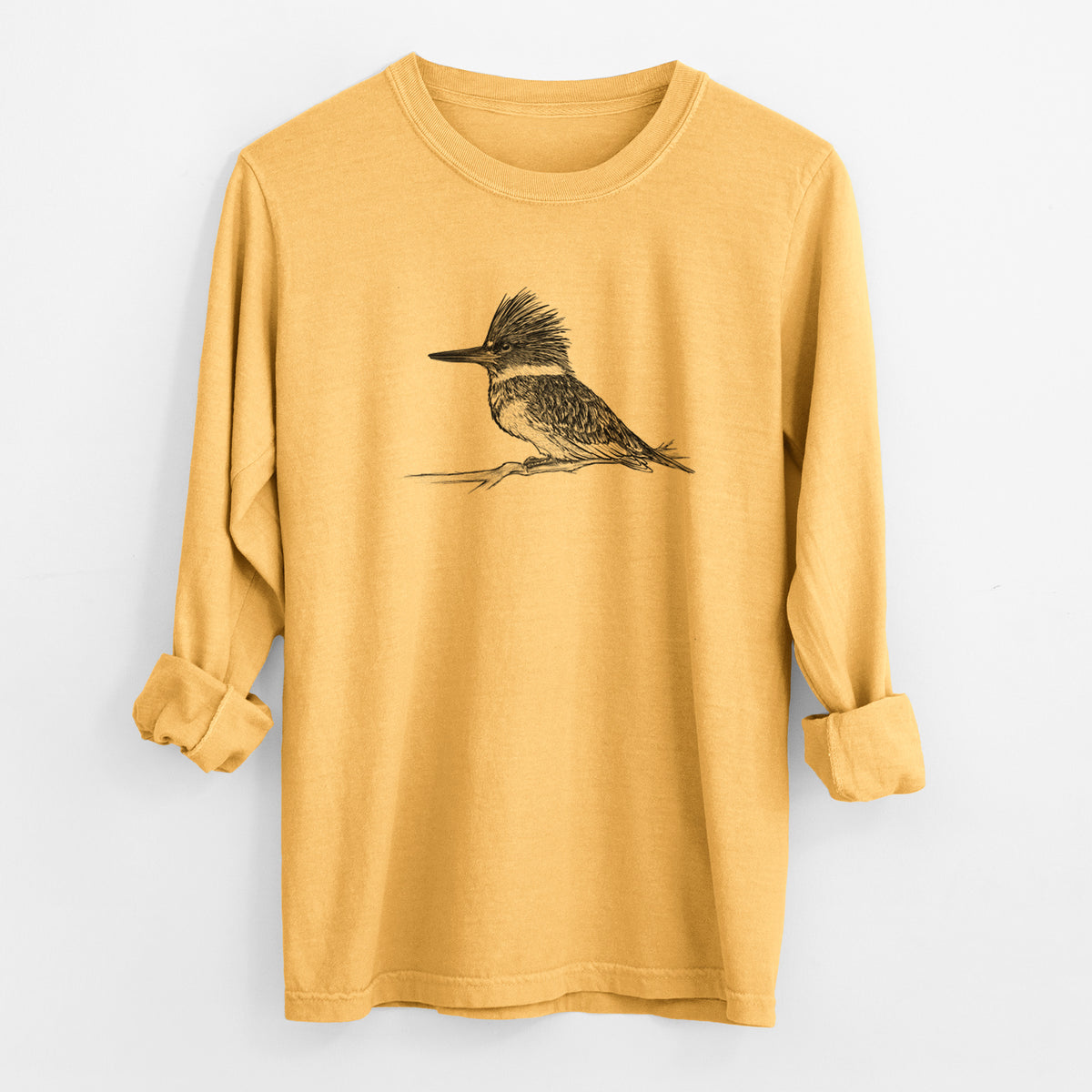 Belted Kingfisher - Megaceryle alcyon - Unisex Comfort Colors 100% Cotton Long Sleeve