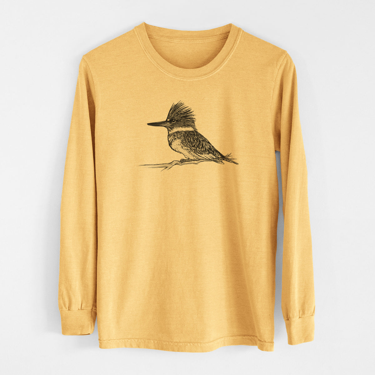 Belted Kingfisher - Megaceryle alcyon - Men&#39;s Heavyweight 100% Cotton Long Sleeve