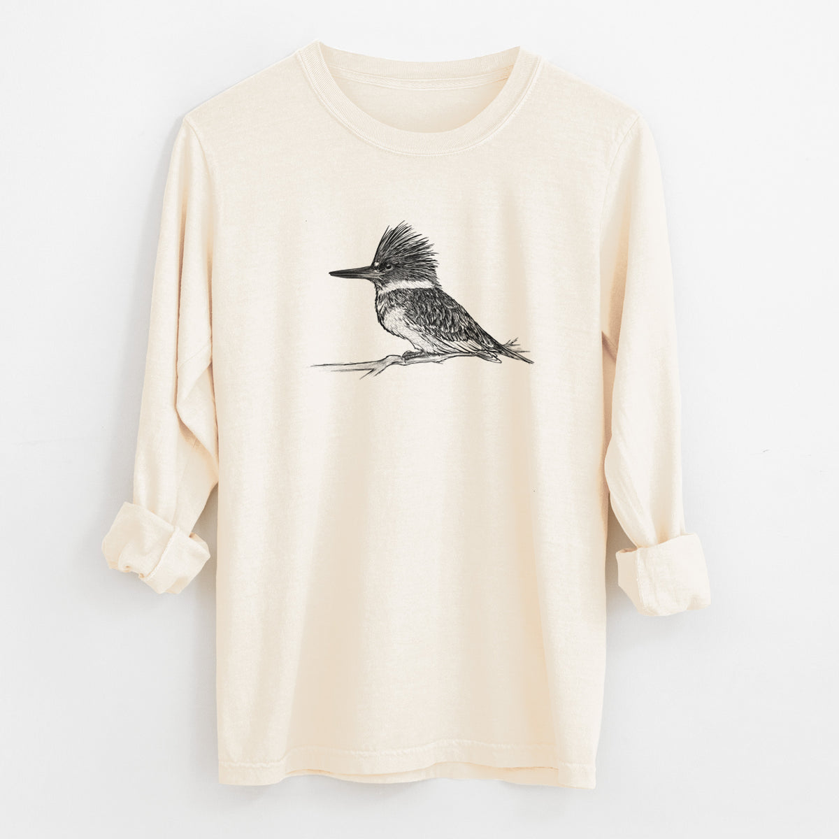 Belted Kingfisher - Megaceryle alcyon - Unisex Comfort Colors 100% Cotton Long Sleeve