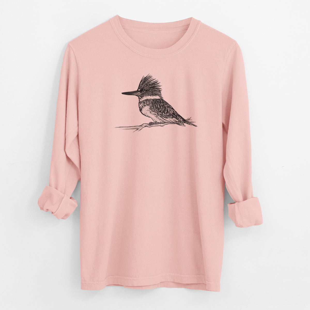 Belted Kingfisher - Megaceryle alcyon - Men&#39;s Heavyweight 100% Cotton Long Sleeve