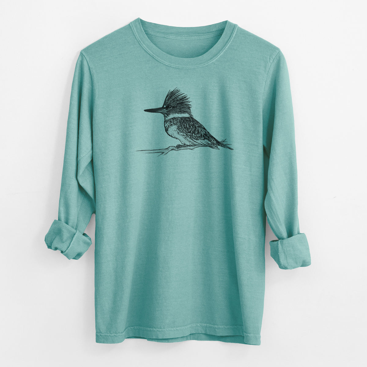 Belted Kingfisher - Megaceryle alcyon - Men&#39;s Heavyweight 100% Cotton Long Sleeve