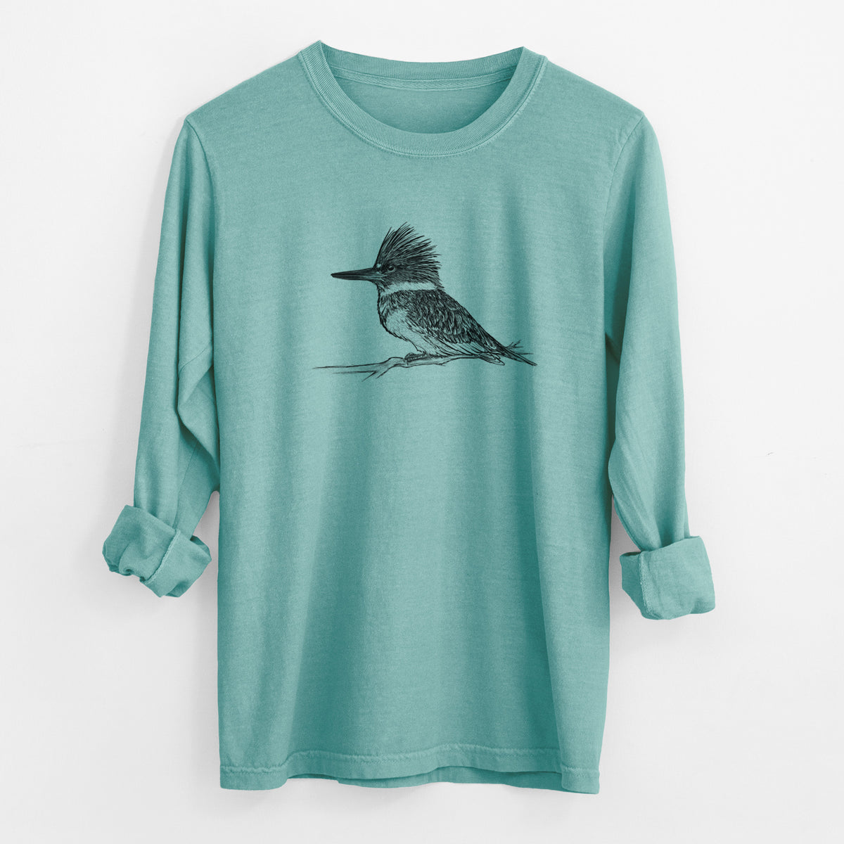 Belted Kingfisher - Megaceryle alcyon - Unisex Comfort Colors 100% Cotton Long Sleeve