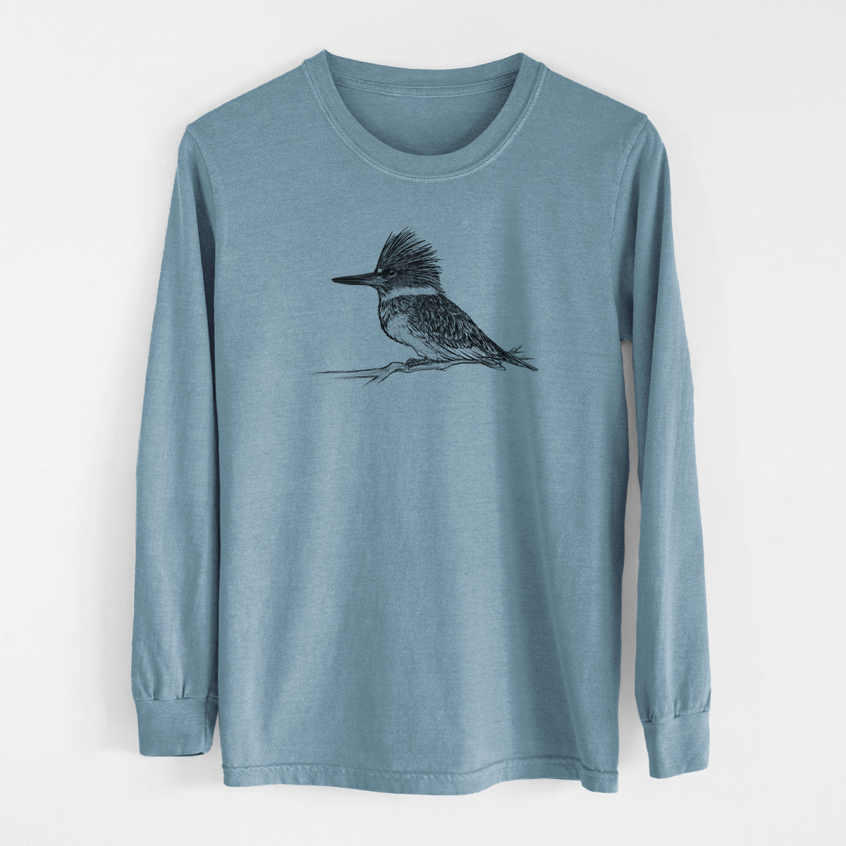 Belted Kingfisher - Megaceryle alcyon - Men&#39;s Heavyweight 100% Cotton Long Sleeve