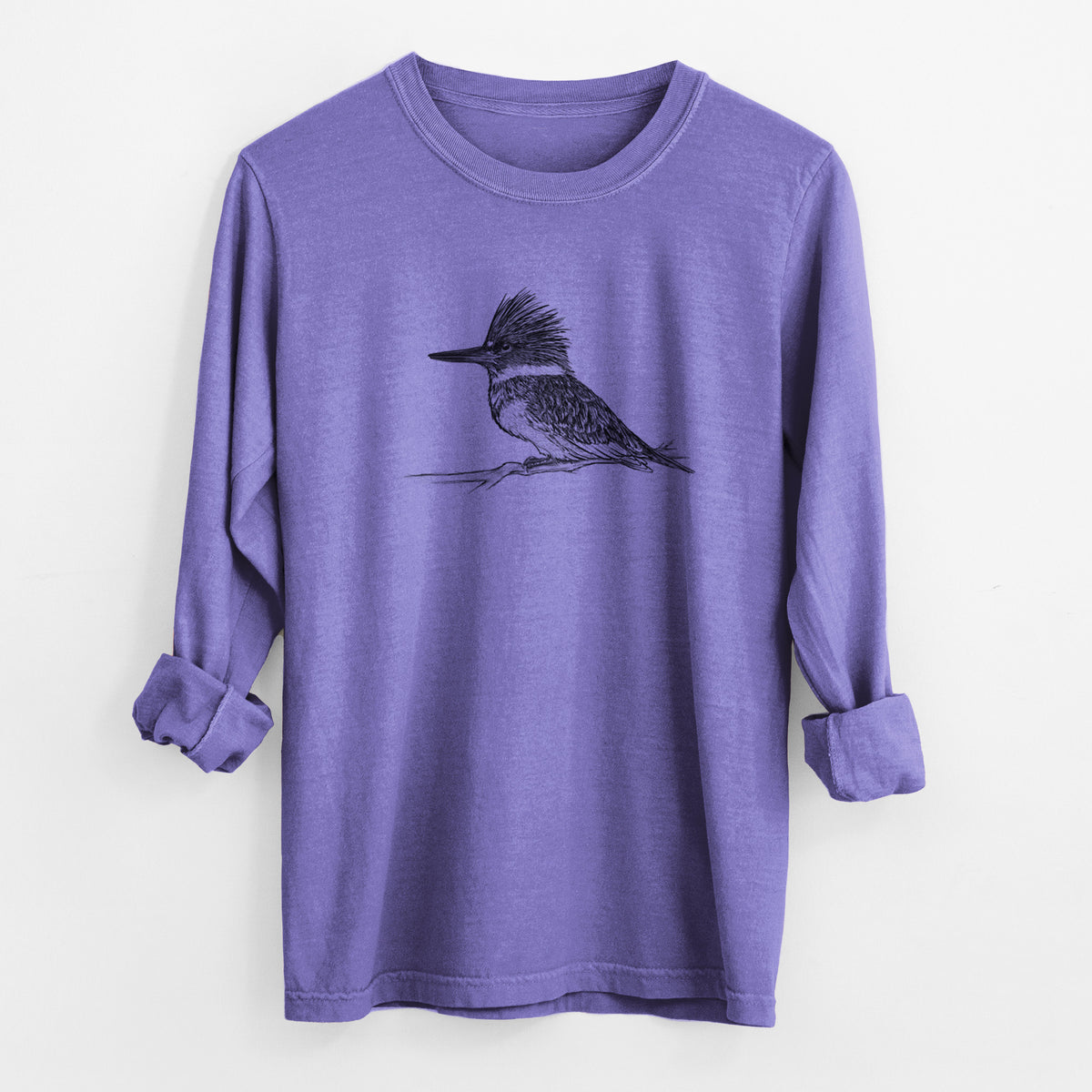 Belted Kingfisher - Megaceryle alcyon - Unisex Comfort Colors 100% Cotton Long Sleeve