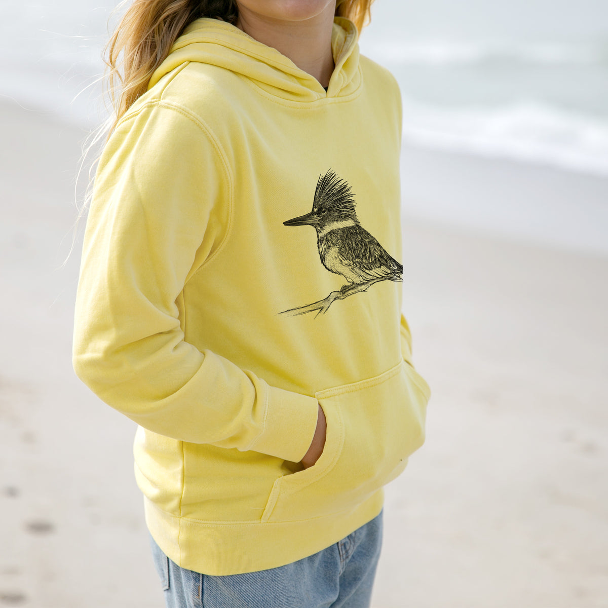 Belted Kingfisher - Megaceryle alcyon - Youth Pigment Dyed Hoodie