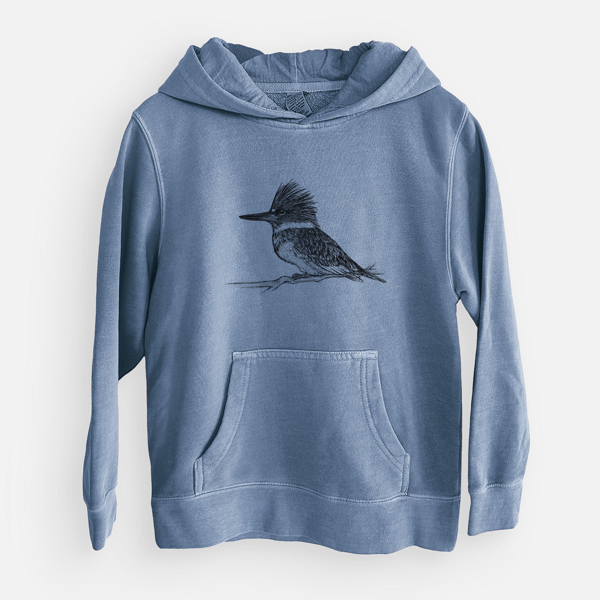 Belted Kingfisher - Megaceryle alcyon - Youth Pigment Dyed Hoodie