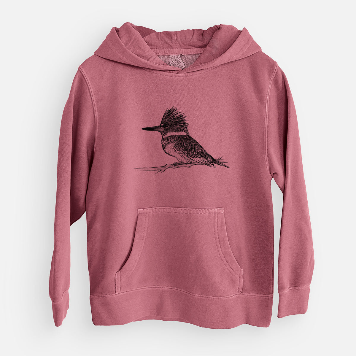 Belted Kingfisher - Megaceryle alcyon - Youth Pigment Dyed Hoodie