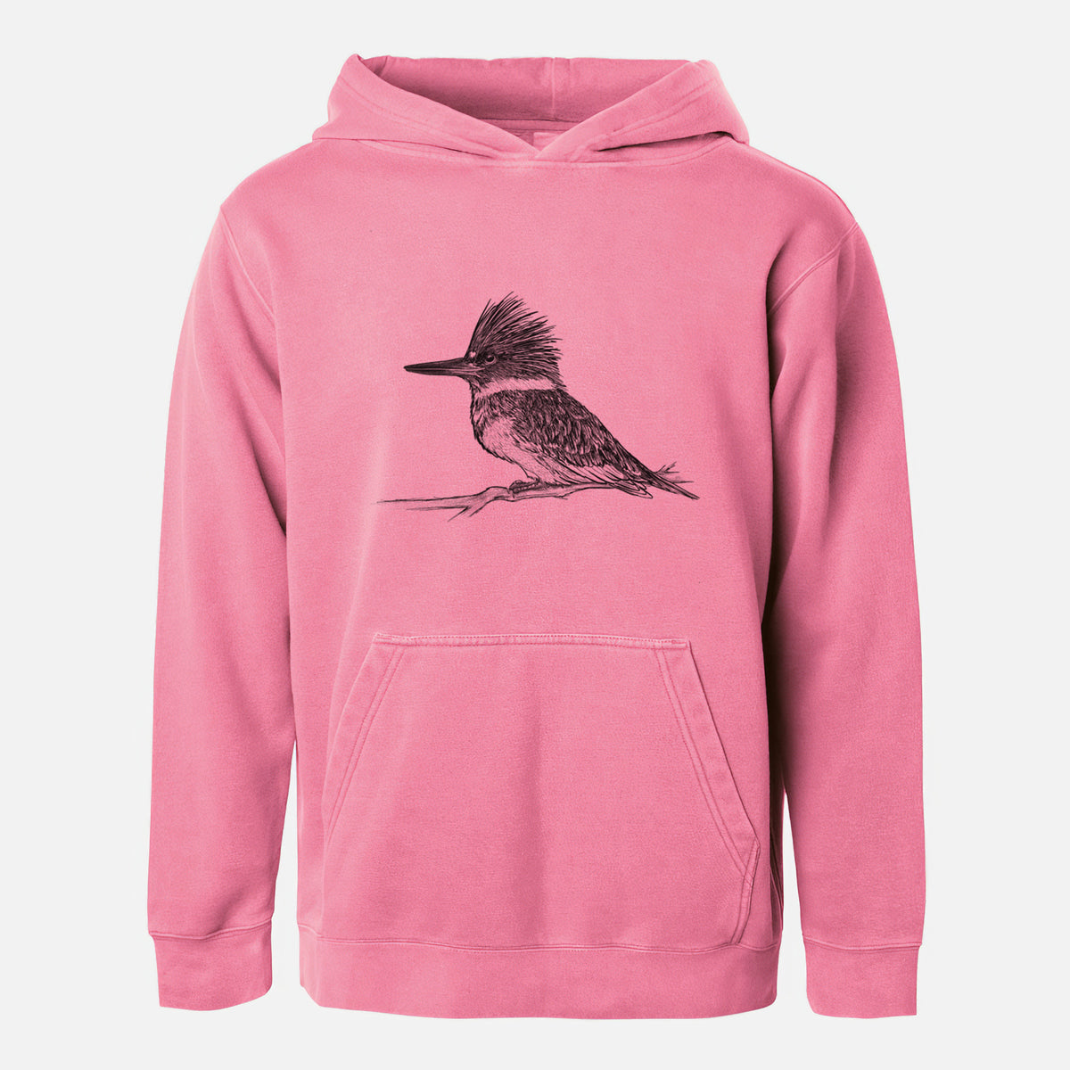 Belted Kingfisher - Megaceryle alcyon - Youth Pigment Dyed Hoodie