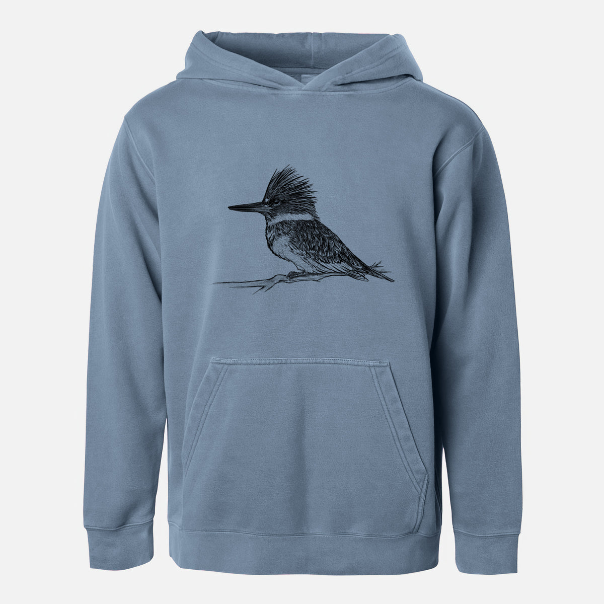 Belted Kingfisher - Megaceryle alcyon - Youth Pigment Dyed Hoodie