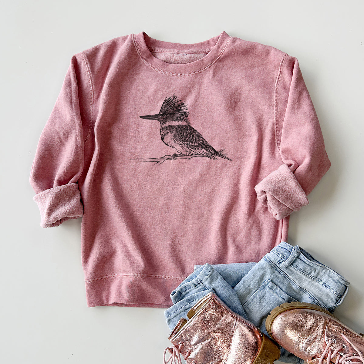 Belted Kingfisher - Megaceryle alcyon - Youth Lightweight Crewneck Sweatshirt