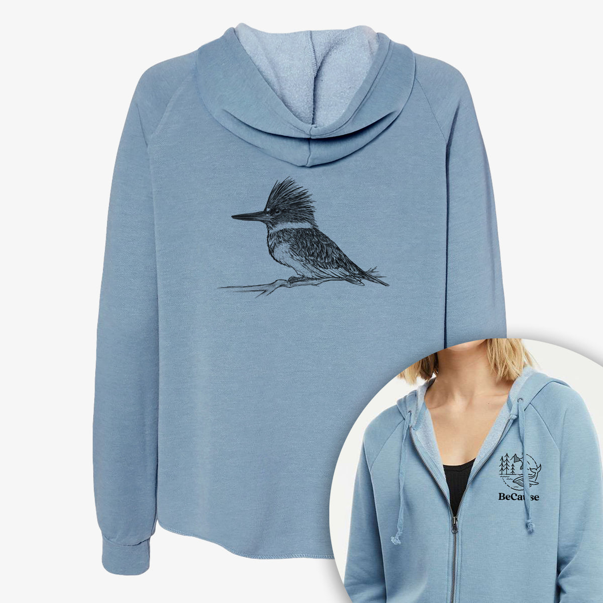 Belted Kingfisher - Megaceryle alcyon - Women&#39;s Cali Wave Zip-Up Sweatshirt