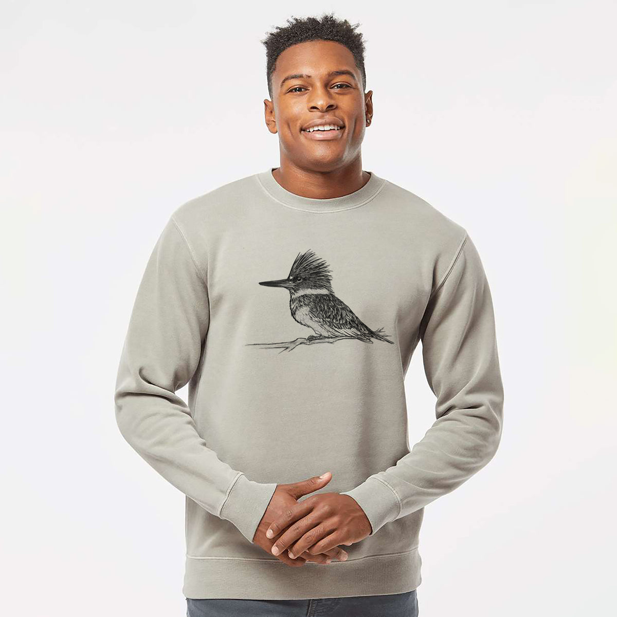 Belted Kingfisher - Megaceryle alcyon - Unisex Pigment Dyed Crew Sweatshirt