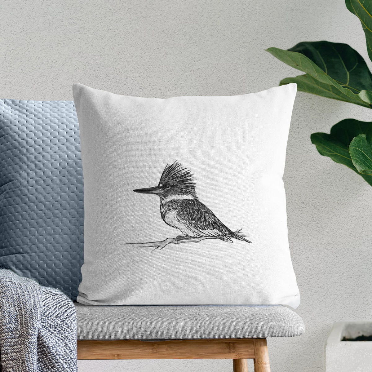 Belted Kingfisher - Megaceryle alcyon - Throw Pillow Cover