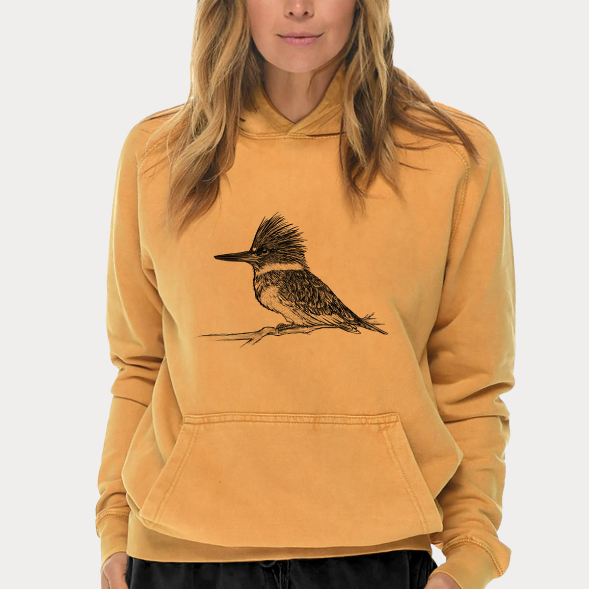 Belted Kingfisher - Megaceryle alcyon  - Mid-Weight Unisex Vintage 100% Cotton Hoodie