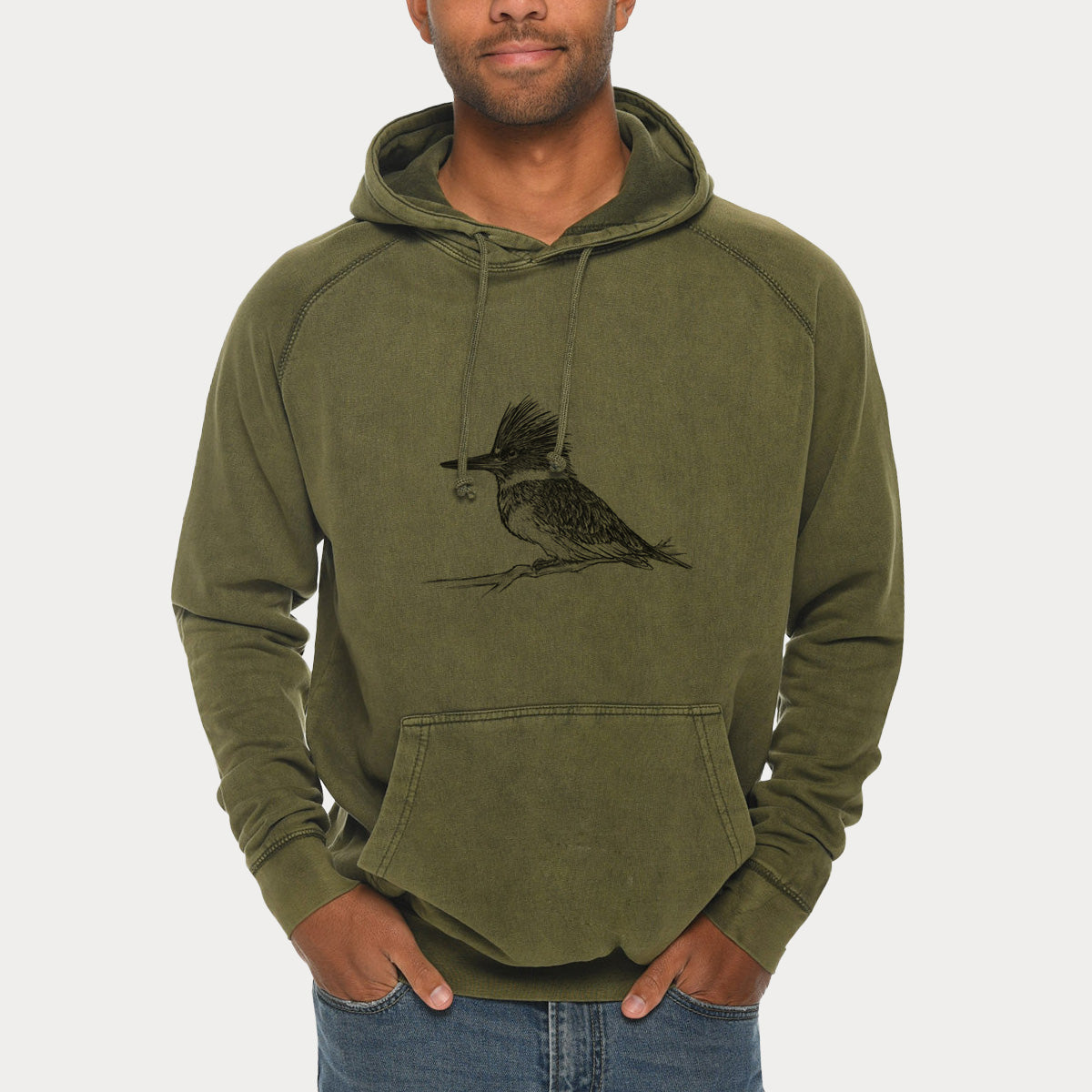 Belted Kingfisher - Megaceryle alcyon  - Mid-Weight Unisex Vintage 100% Cotton Hoodie