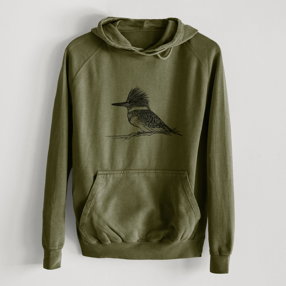 Belted Kingfisher - Megaceryle alcyon  - Mid-Weight Unisex Vintage 100% Cotton Hoodie