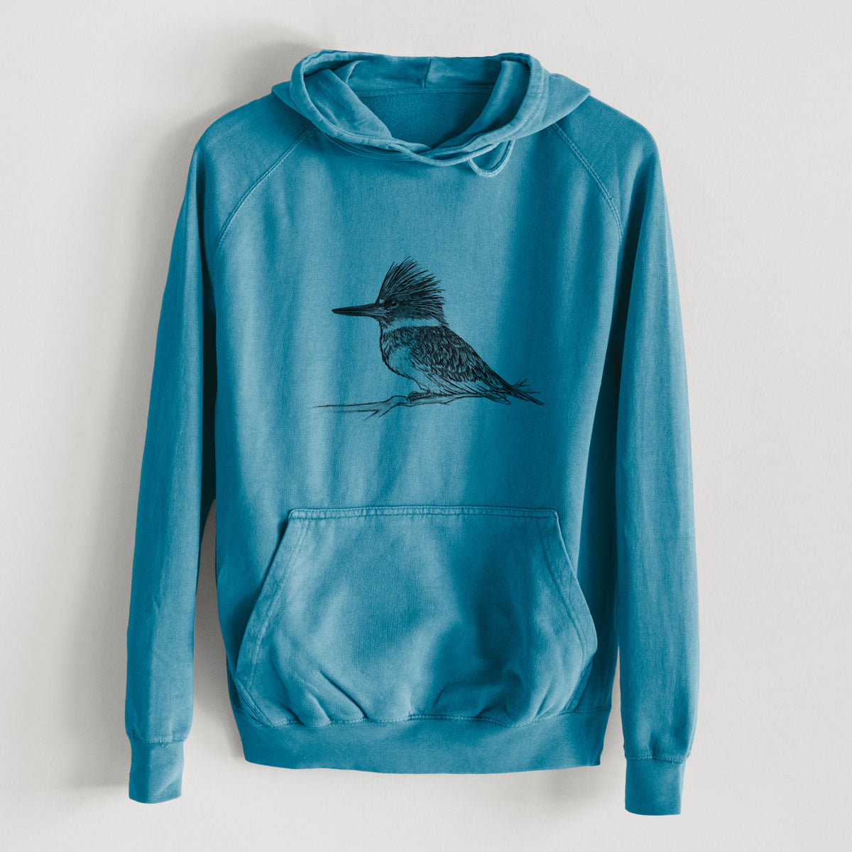 Belted Kingfisher - Megaceryle alcyon  - Mid-Weight Unisex Vintage 100% Cotton Hoodie