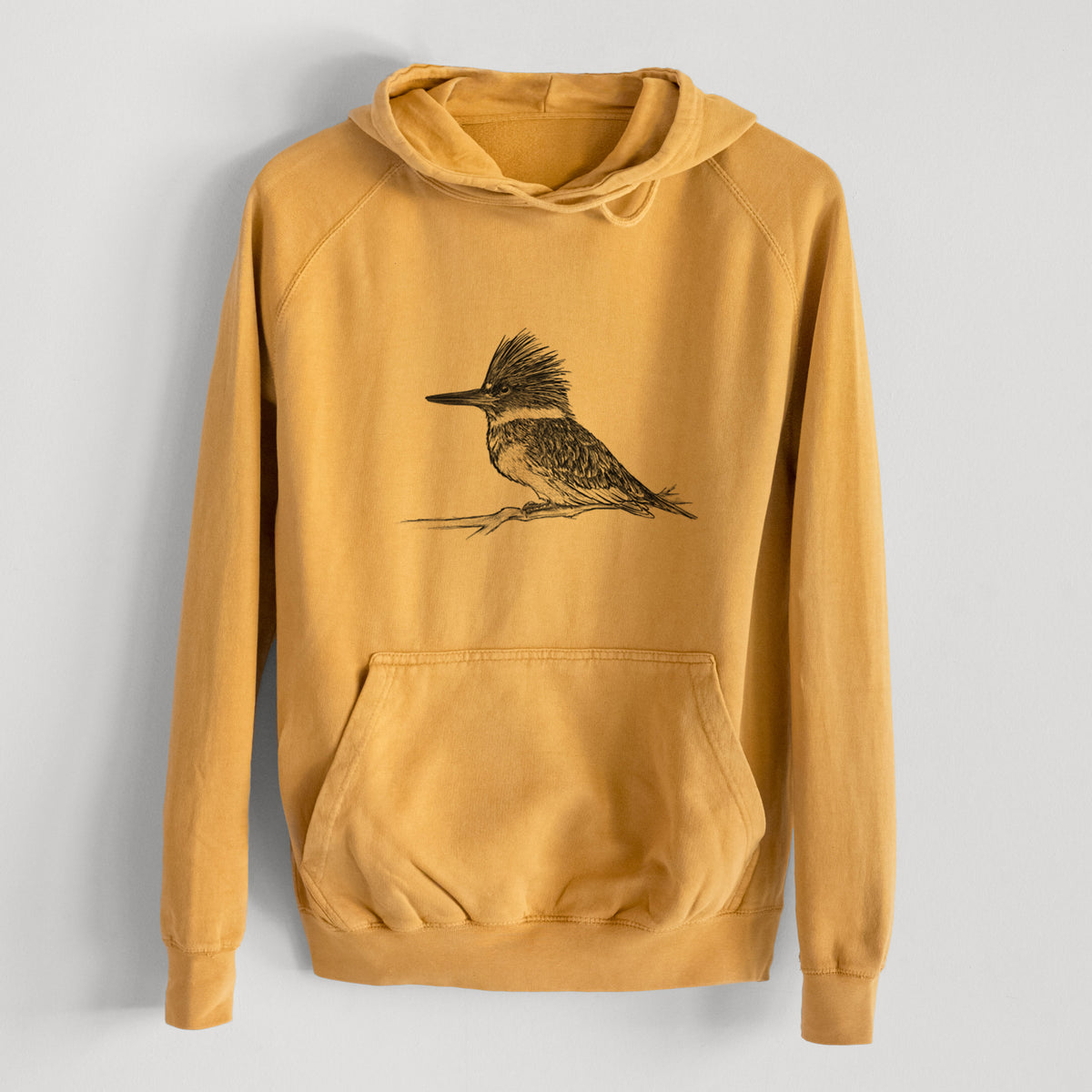 Belted Kingfisher - Megaceryle alcyon  - Mid-Weight Unisex Vintage 100% Cotton Hoodie