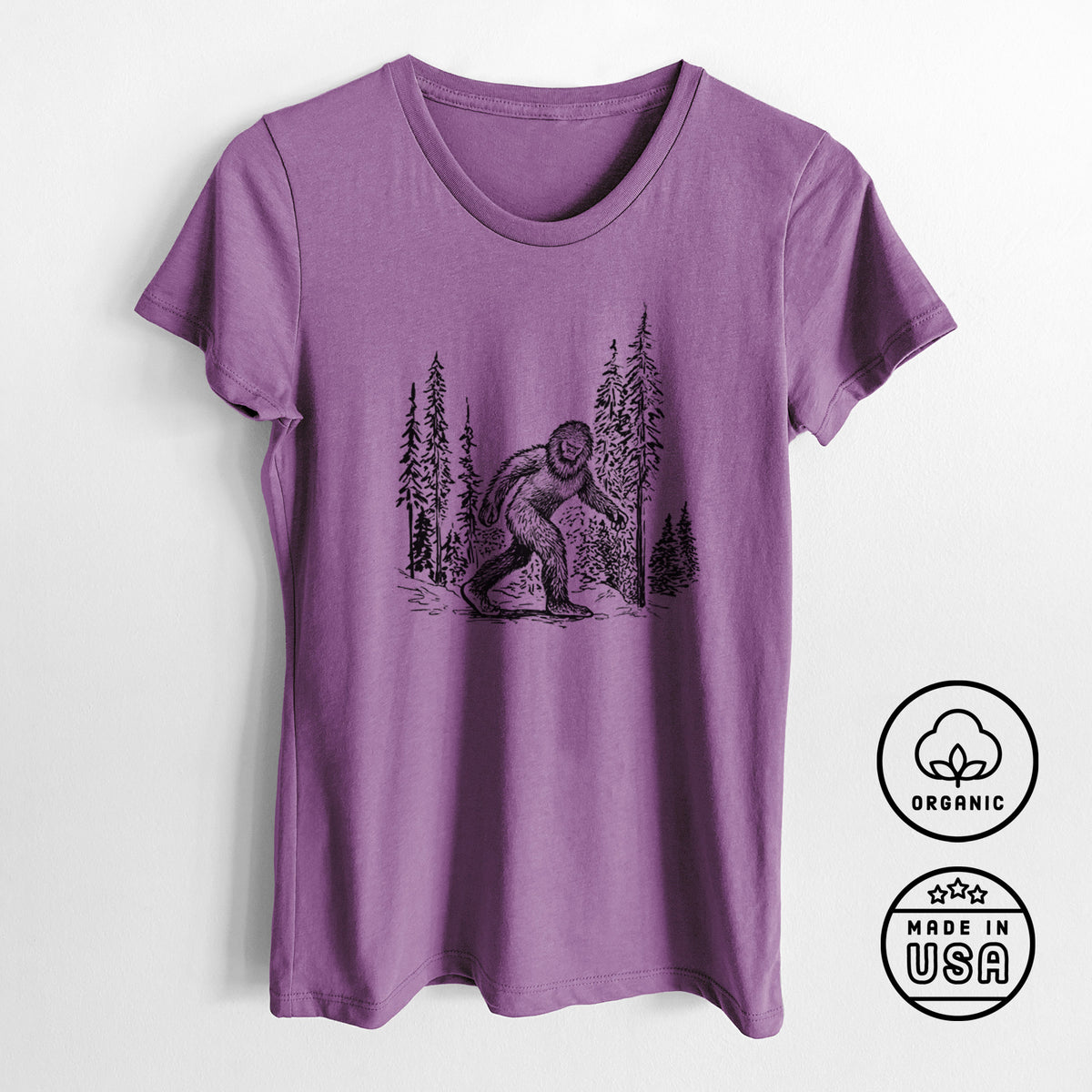 Bigfoot in the Woods - Women&#39;s Crewneck - Made in USA - 100% Organic Cotton
