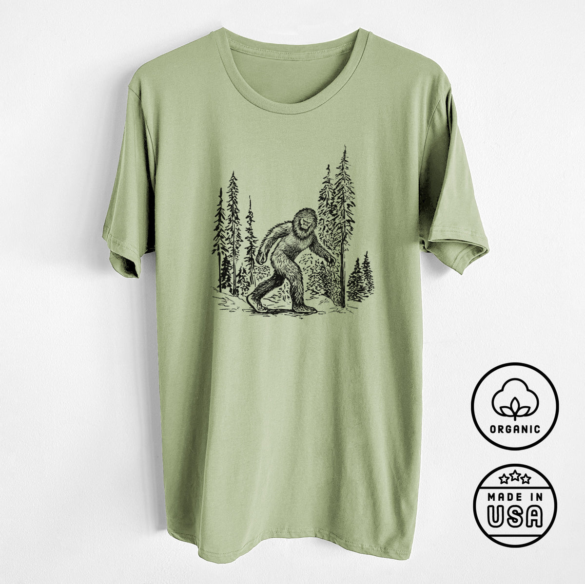 CLOSEOUT - Bigfoot in the Woods - Unisex Crewneck - Made in USA - 100% Organic Cotton