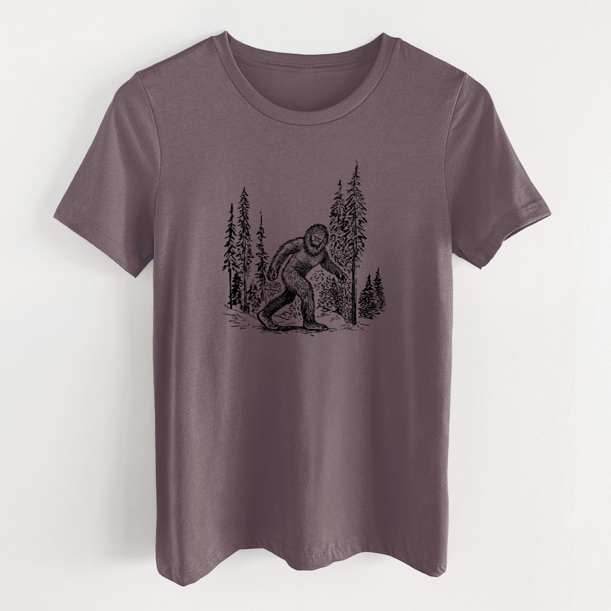 Bigfoot in the Woods - Women&#39;s Lightweight Relaxed Fit 100% Cotton Crewneck