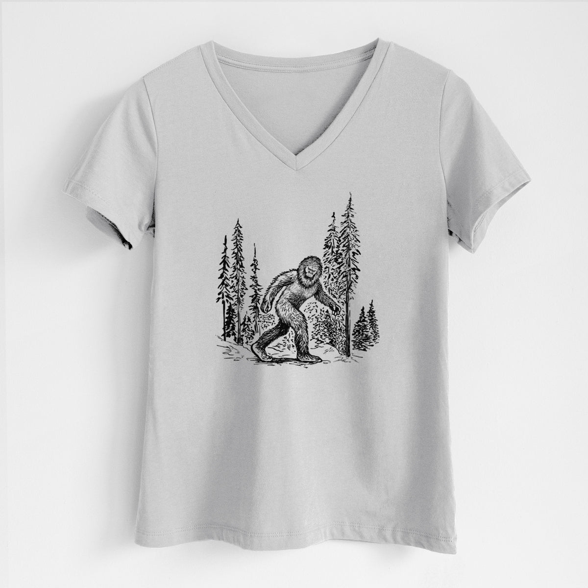 Bigfoot in the Woods - Women&#39;s Lightweight Relaxed Fit 100% Cotton V-neck