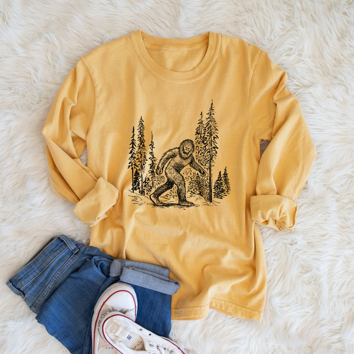 Bigfoot in the Woods - Men&#39;s Heavyweight 100% Cotton Long Sleeve