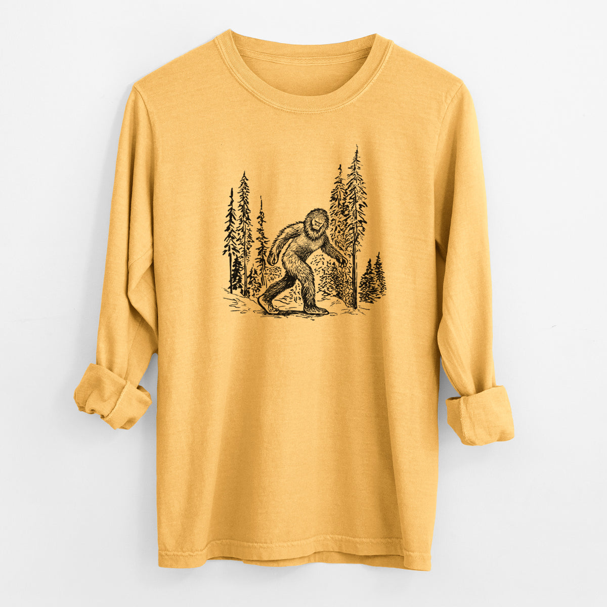 Bigfoot in the Woods - Men&#39;s Heavyweight 100% Cotton Long Sleeve