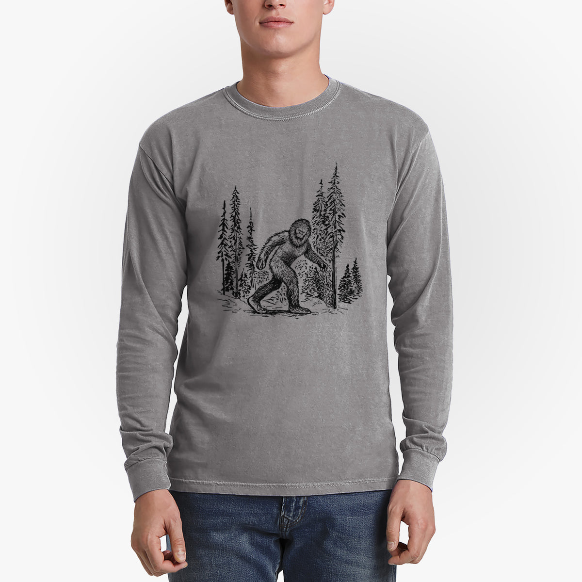 Bigfoot in the Woods - Men&#39;s Heavyweight 100% Cotton Long Sleeve