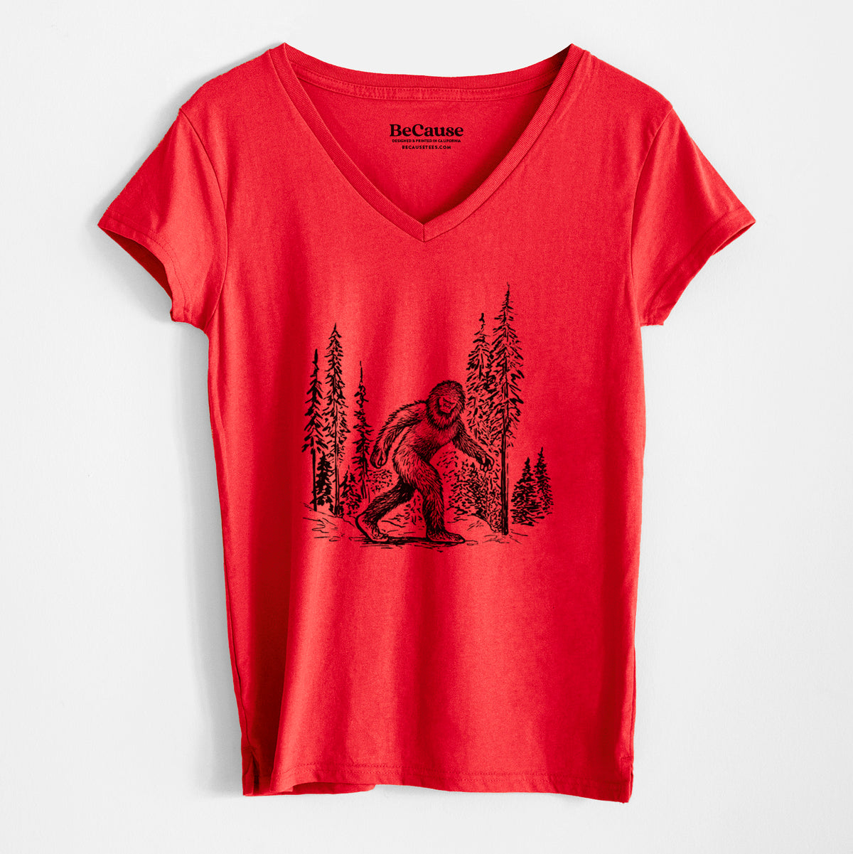 Bigfoot in the Woods - Women&#39;s 100% Recycled V-neck
