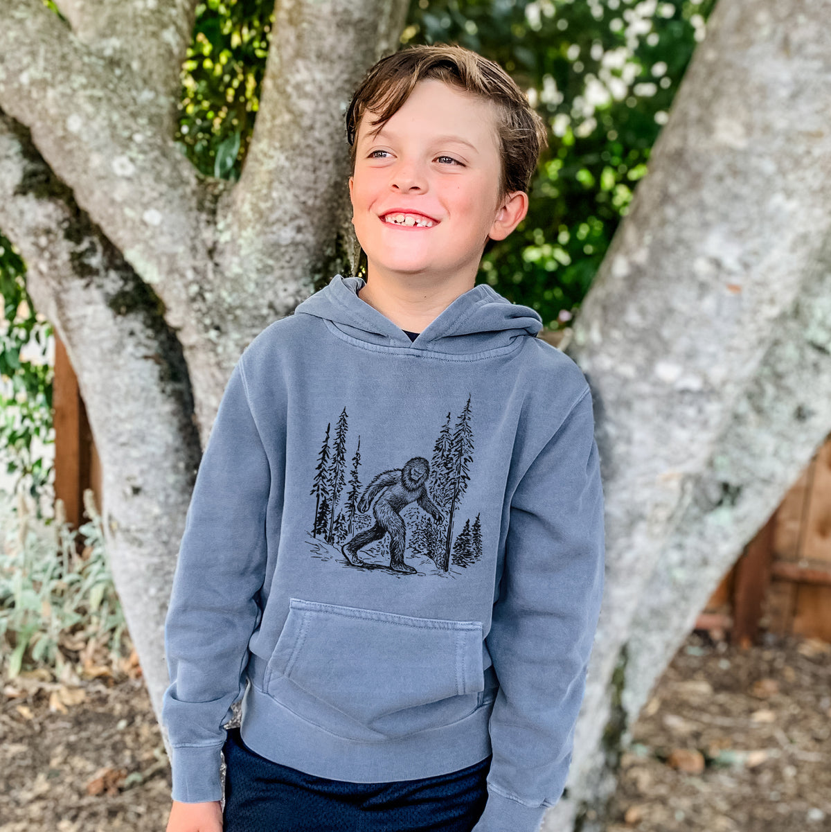 Bigfoot in the Woods - Youth Pigment Dyed Hoodie