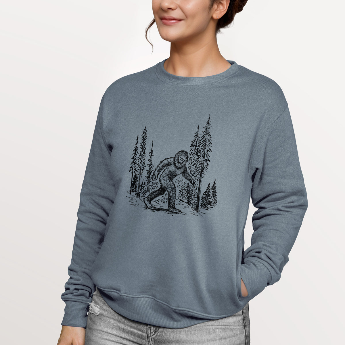 Bigfoot in the Woods  - Unisex Reclaimed Crewneck Sweatshirt