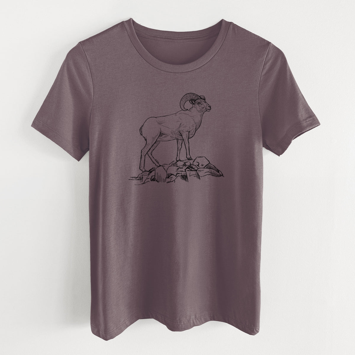 Bighorn Sheep Ram - Ovis canadensis - Women&#39;s Lightweight Relaxed Fit 100% Cotton Crewneck