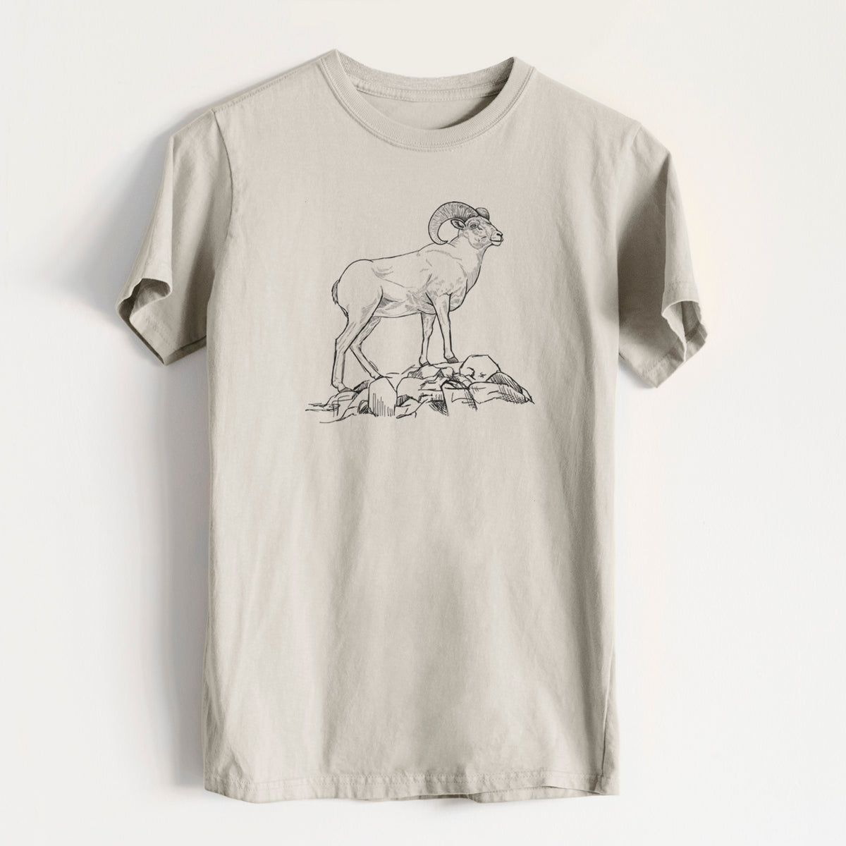 Bighorn Sheep Ram - Ovis canadensis - Heavyweight Men&#39;s 100% Organic Cotton Tee