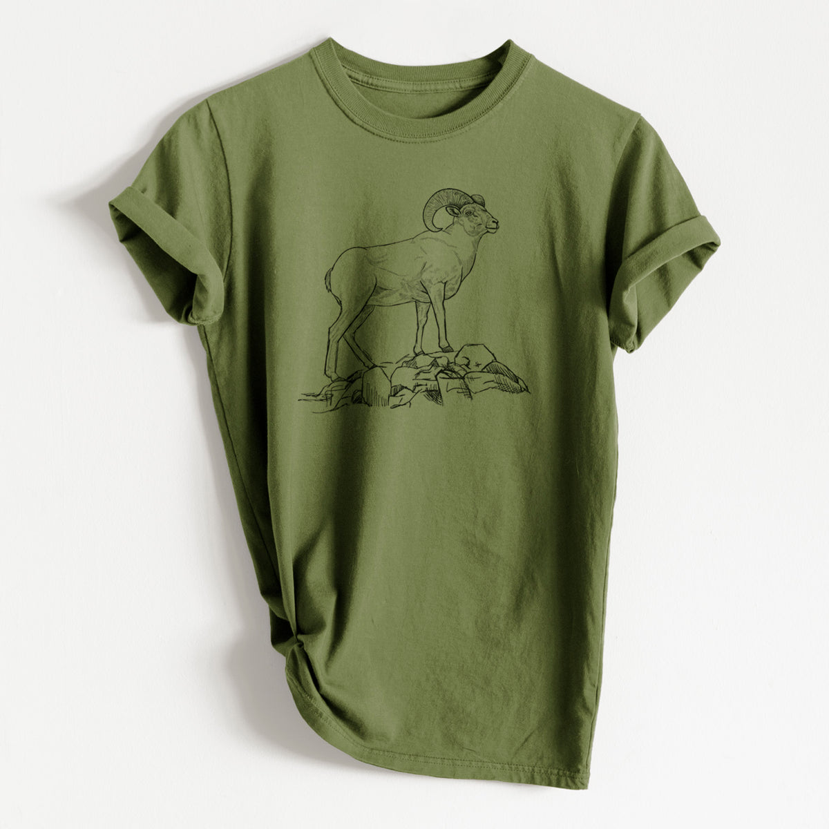 Bighorn Sheep Ram - Ovis canadensis - Heavyweight Men&#39;s 100% Organic Cotton Tee