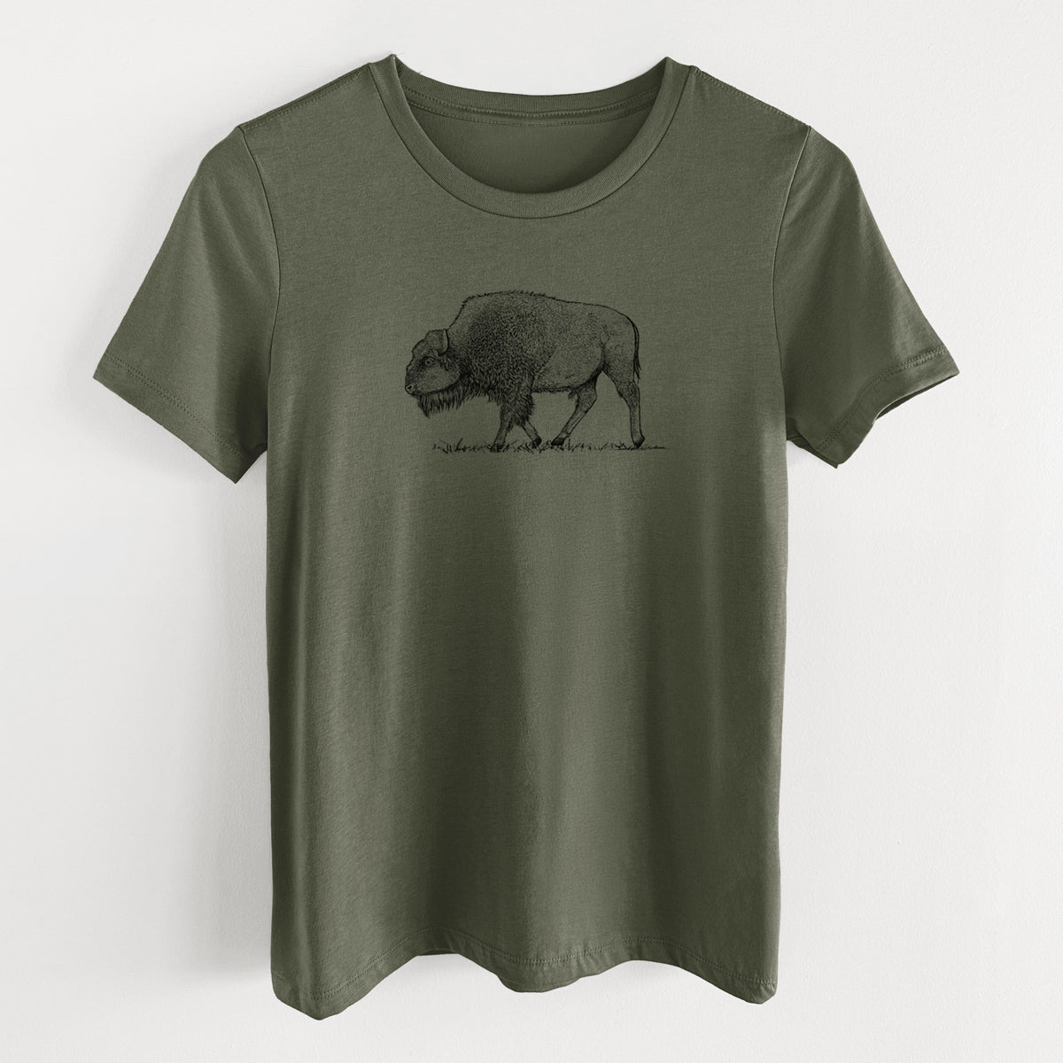 American Bison / Buffalo - Bison bison - Women&#39;s Lightweight Relaxed Fit 100% Cotton Crewneck