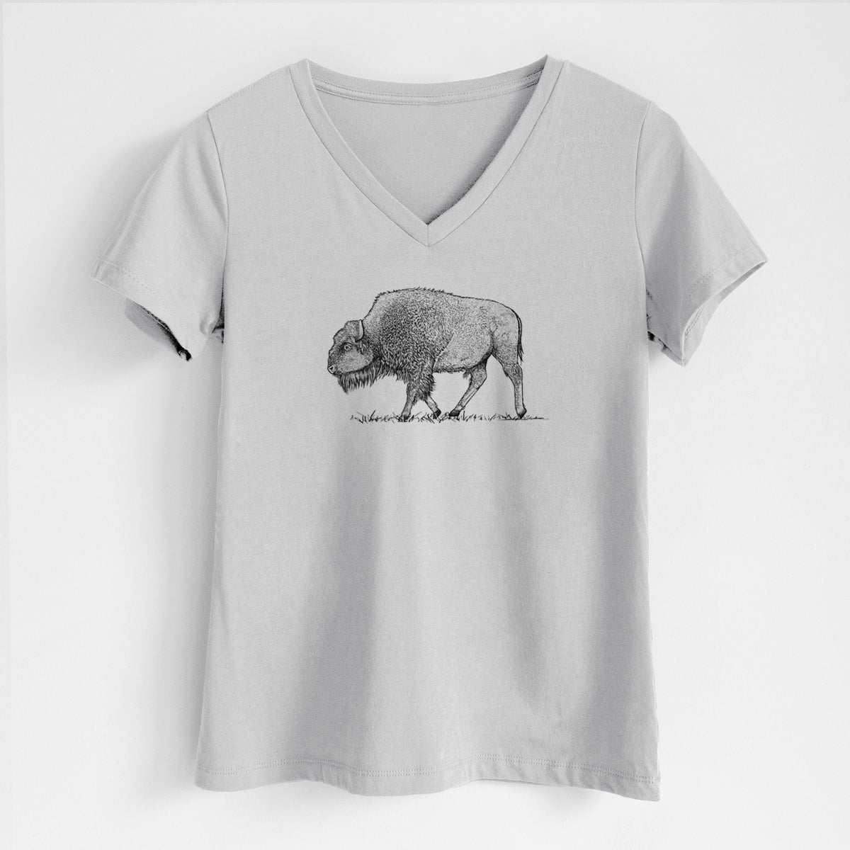 American Bison / Buffalo - Bison bison - Women&#39;s Lightweight Relaxed Fit 100% Cotton V-neck
