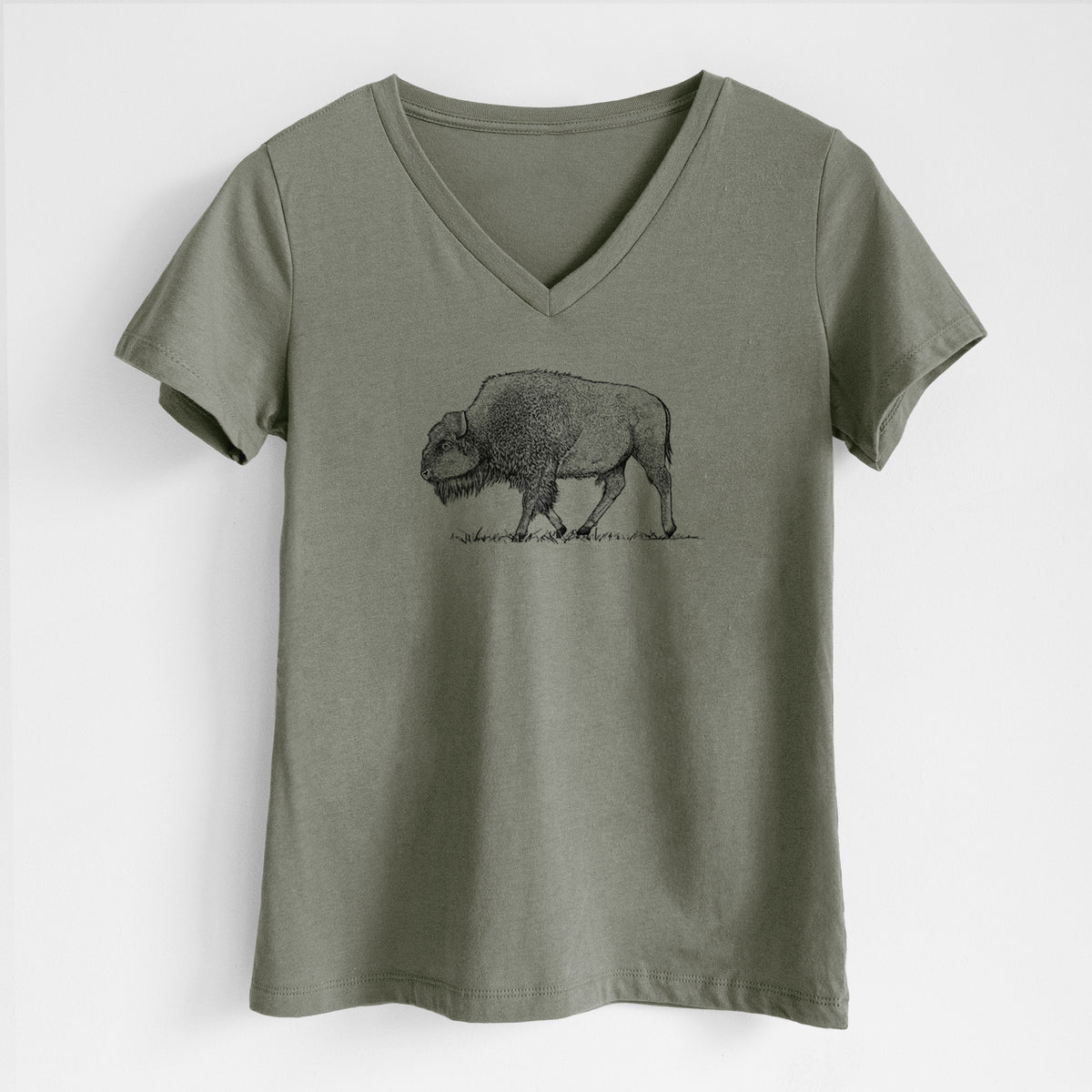 American Bison / Buffalo - Bison bison - Women&#39;s Lightweight Relaxed Fit 100% Cotton V-neck