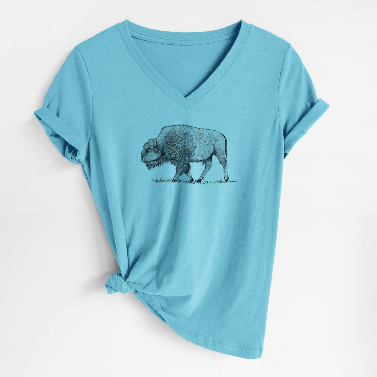 American Bison / Buffalo - Bison bison - Women&#39;s Lightweight Relaxed Fit 100% Cotton V-neck