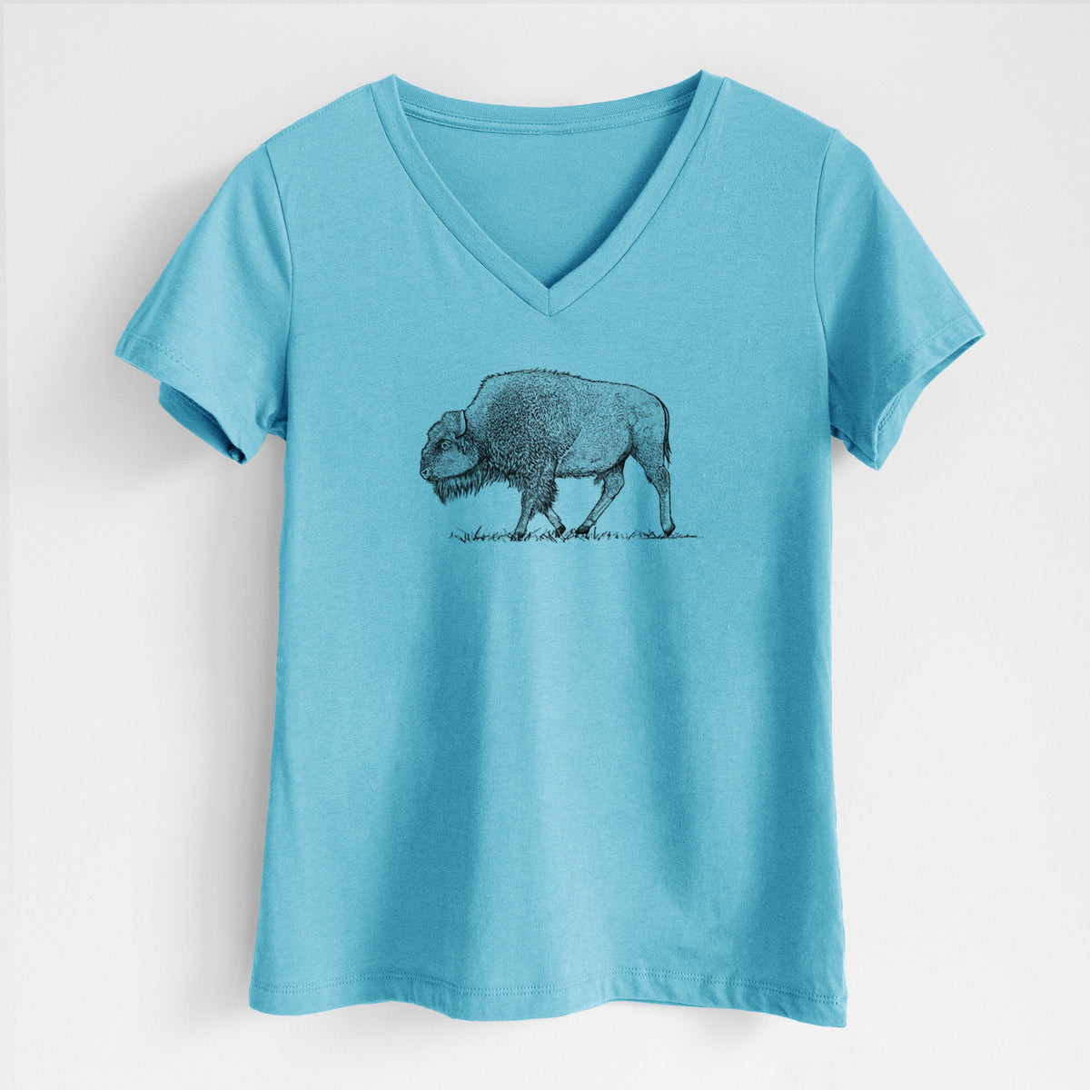 American Bison / Buffalo - Bison bison - Women&#39;s Lightweight Relaxed Fit 100% Cotton V-neck