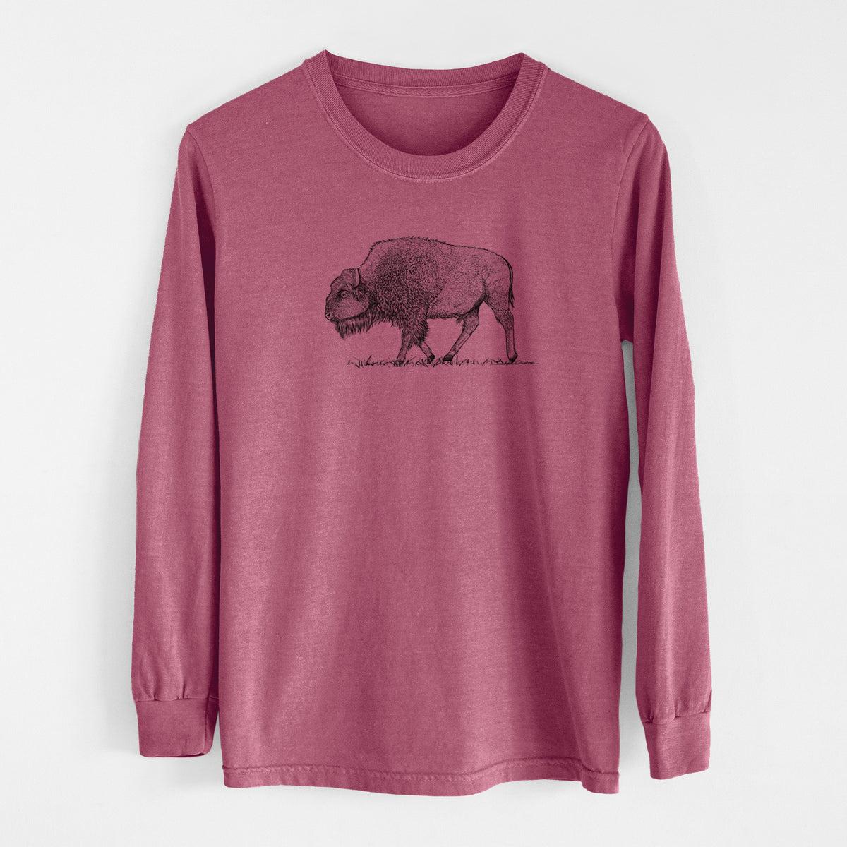 American Bison / Buffalo - Bison bison - Men&#39;s Heavyweight 100% Cotton Long Sleeve