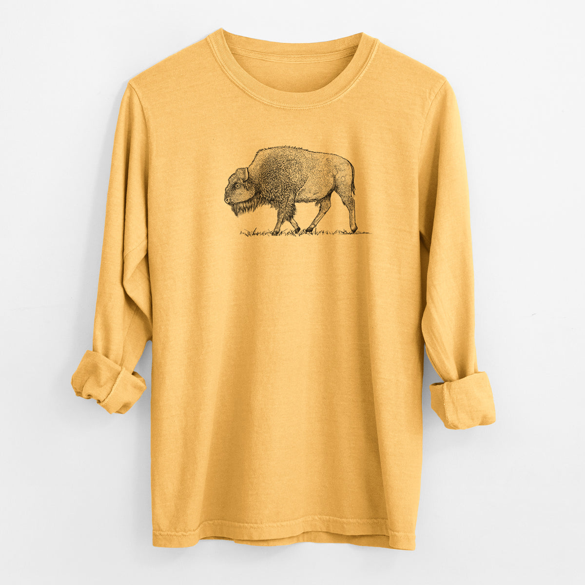 American Bison / Buffalo - Bison bison - Men&#39;s Heavyweight 100% Cotton Long Sleeve