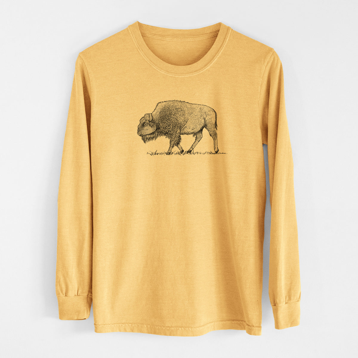 American Bison / Buffalo - Bison bison - Men&#39;s Heavyweight 100% Cotton Long Sleeve