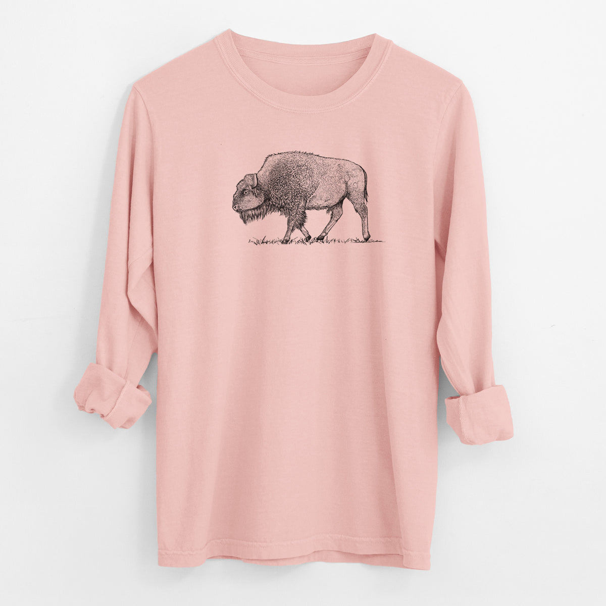 American Bison / Buffalo - Bison bison - Men&#39;s Heavyweight 100% Cotton Long Sleeve