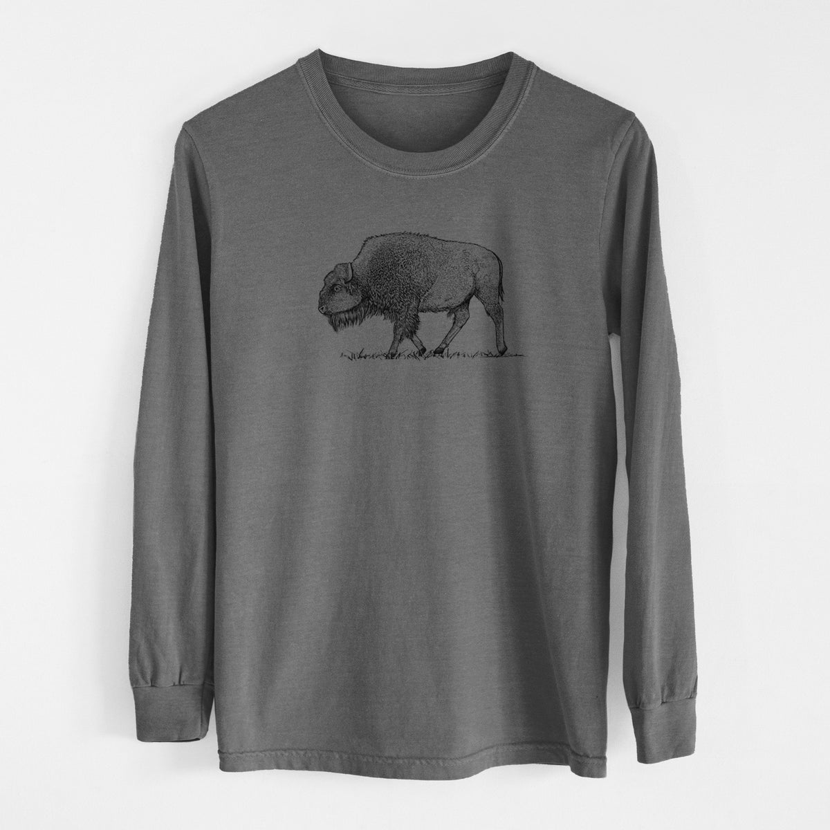 American Bison / Buffalo - Bison bison - Men&#39;s Heavyweight 100% Cotton Long Sleeve